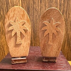 Wooden Palm Tree salt & pepper shakers, palm tree/surfboard, stash container.